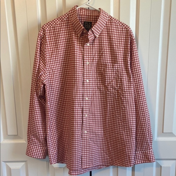 Jos. A. Bank Orange & White Checkered Casual Button Down Shirt - Picture 1 of 5